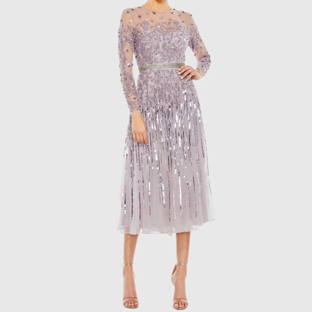 Mac Duggal Long Sleeve Tea Length Dress NWT